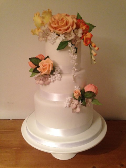 Peachy Floral Wedding Cake - Minky Kitten Cakes