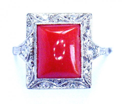 Deco coral, diamond & platinum ring £1350 - N.Bloom & Son