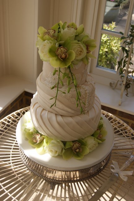 Pleats & Lace Wedding Cake inspirtion from brides dress - Wedding Cakes by Lisa Broughton