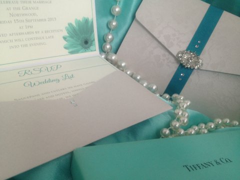 Teal pocketfold wedding invitation with RSVP - Perfect Day Weddings