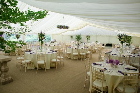 Frame Marquee with Ivory Lining and Chiavari Chairs - Carron Marquees Ltd