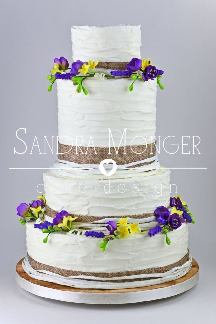 Rustic Wild flowers and Hessian Wedding Cake - Sandra Monger Cake Design