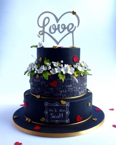 Love Story. A chalk board shabby chic style wedding cake. - Karen's Cakes 
