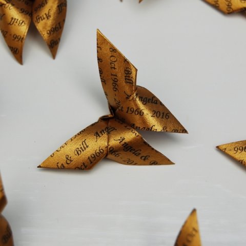 Handmade origami butterflies table scatters for golden wedding anniversary. - Oast House Gifts
