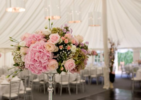 Flowers in the marquee - Le Talbooth