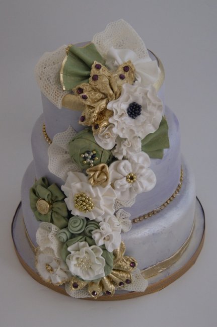 Vintage Fabric Flowers Wedding Cake - Wedding Cakes by Lisa Broughton