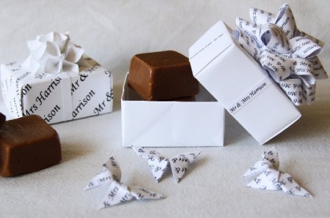 Handmade origami wedding favour boxes with chocolate fudge. - Oast House Gifts