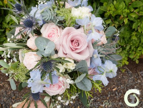 Rustic dusky pink and blue bouquet - Laurel Weddings