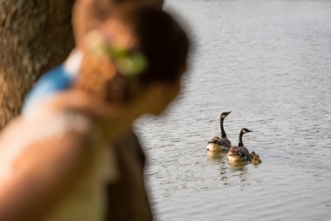Bride and groom on the lake - William Evans Photography