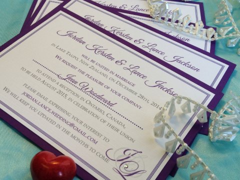Purple bespoke monogram wedding invitation - Perfect Day Weddings