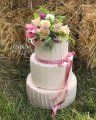 Three Tier Rustic Wedding Cake with Fresh Garden Flowers Posy Topper by White Rose Cake Design Bespoke Wedding Cake Maker in Holmfirth Huddersfield West Yorkshire.jpg